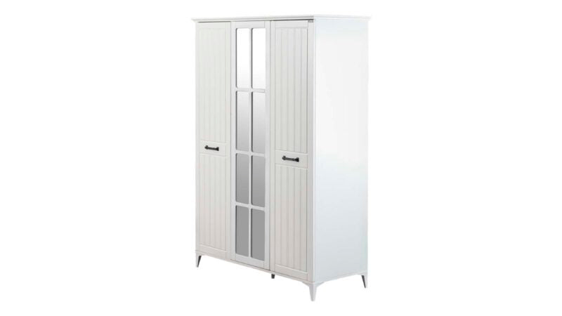 Chambre d'enfant complète "Carmen" de style campagnard moderne en blanc avec lits superposés compacts.