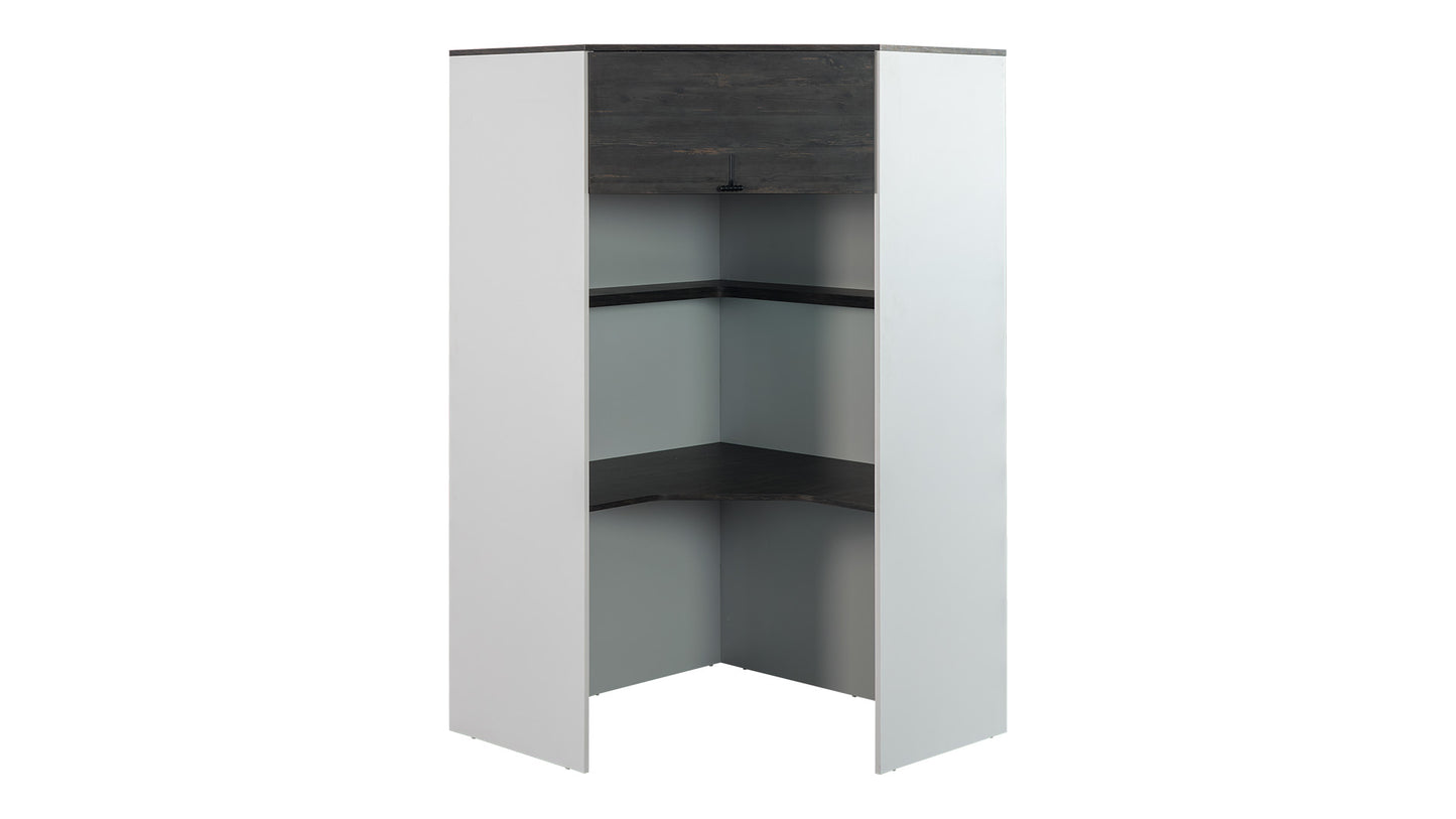 Komplettes „cooles“ Jungenschlafzimmer mit modernem Eckkleiderschrank in Schwarz und Weiß.