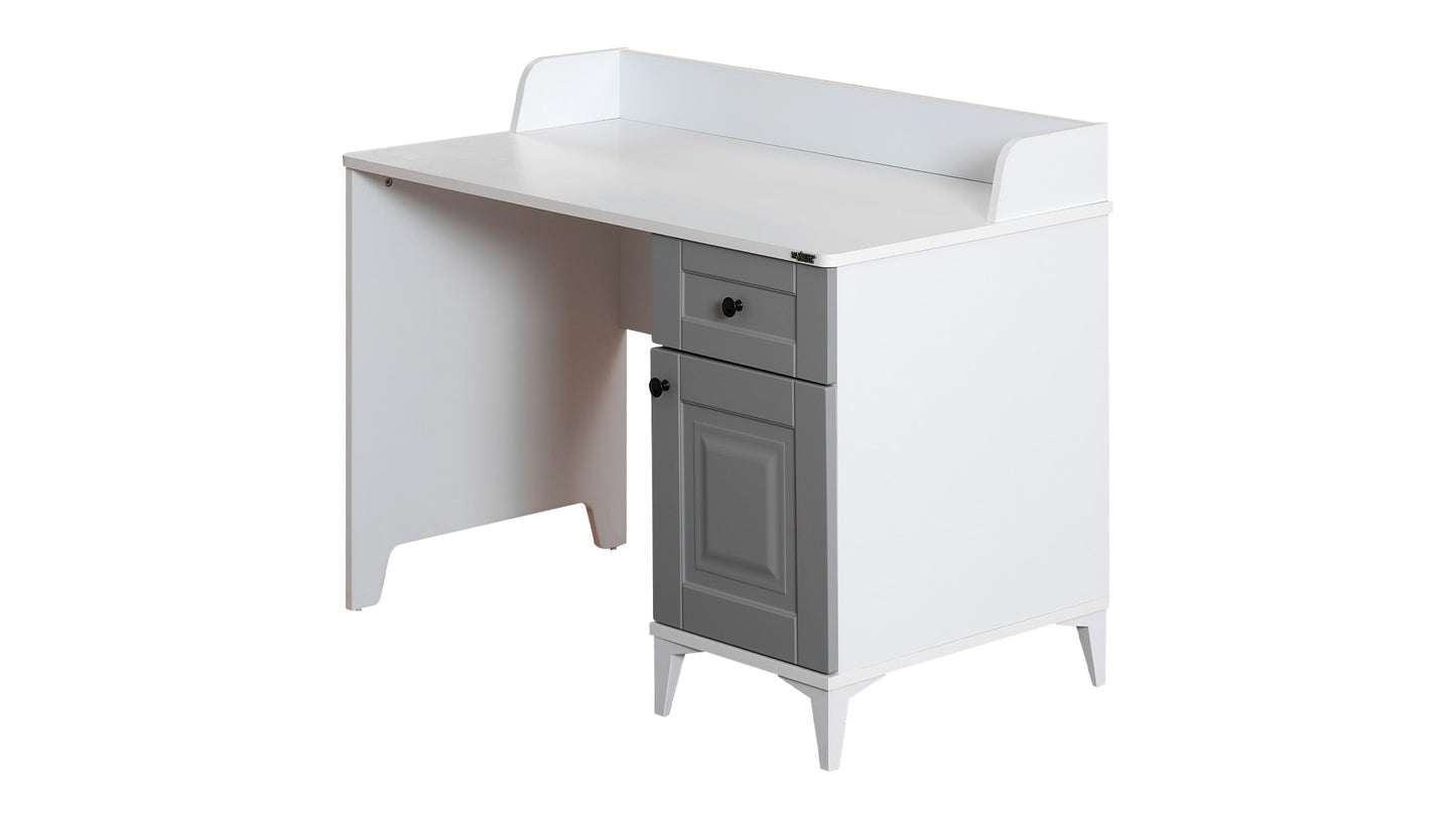 Komplettes Kinderzimmer „Eva“ im eleganten Stil in hellgrau und weiß, Kleiderschrank mit 3 Türen.