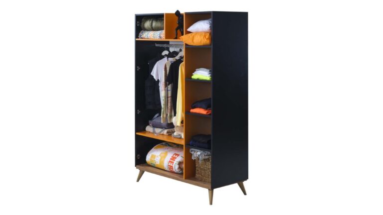 Komplettes Jungenschlafzimmer „Extreme“, moderner Streetstyle mit Extreme-Schriftzug in Hellgrau, Orange, Schwarz und Eiche.