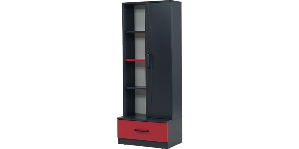 Chambre garçon complète avec lit simple "Flow" gris anthracite et rouge.