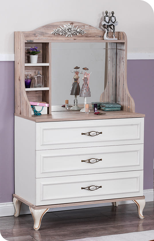 Chambre de fille complète "Golden" en blanc et bois clair