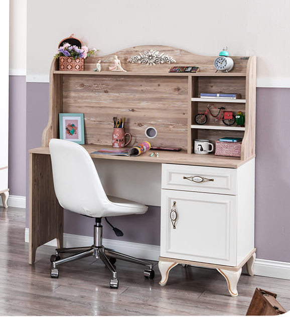 Chambre de fille complète "Golden" en blanc et bois clair