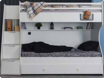 Cameretta completa per ragazzi "Golf" stile modern country colore bianco con letto a castello compatto.