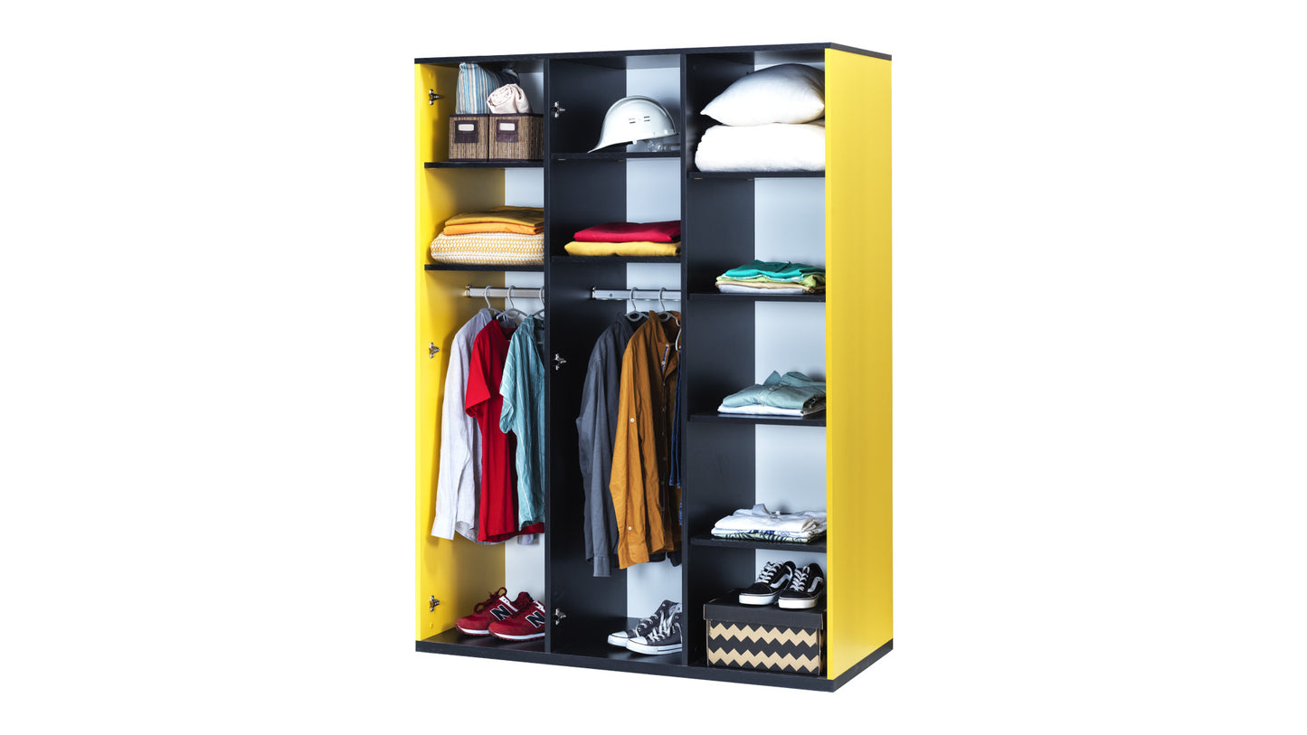 Cameretta completa per ragazzi "Greyder" stile trattori e movimento terra colore nero e giallo.