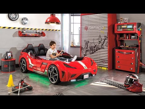 GTS Racing Car Kinderbett/Autobett/Auto 100x190cm Rot und LED