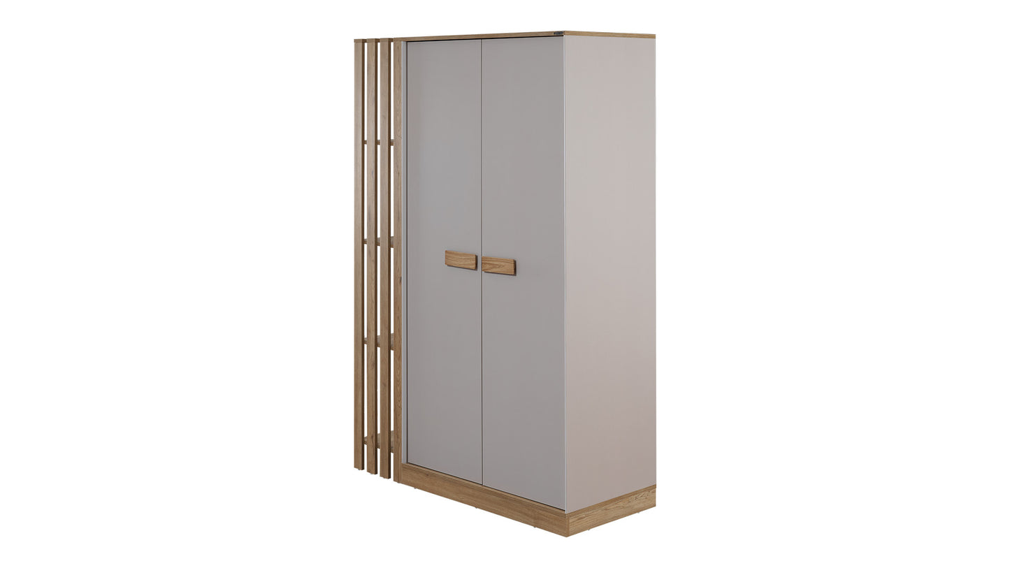 Komplettes Kinderzimmer „Huga“ im linearen und funktionalen Stil in Naturholz und Beige.