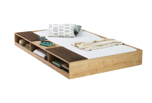 Mokka-Ausziehbett mit Trennwänden (90x190 cm)