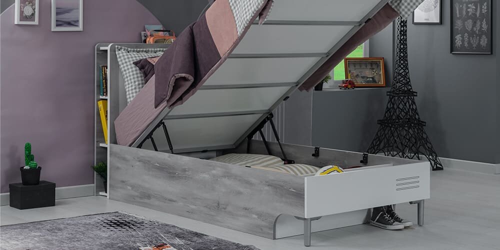 Cameretta completa per ragazzo/a "Intelligente" colore bianco e grigio con letto contenitore.