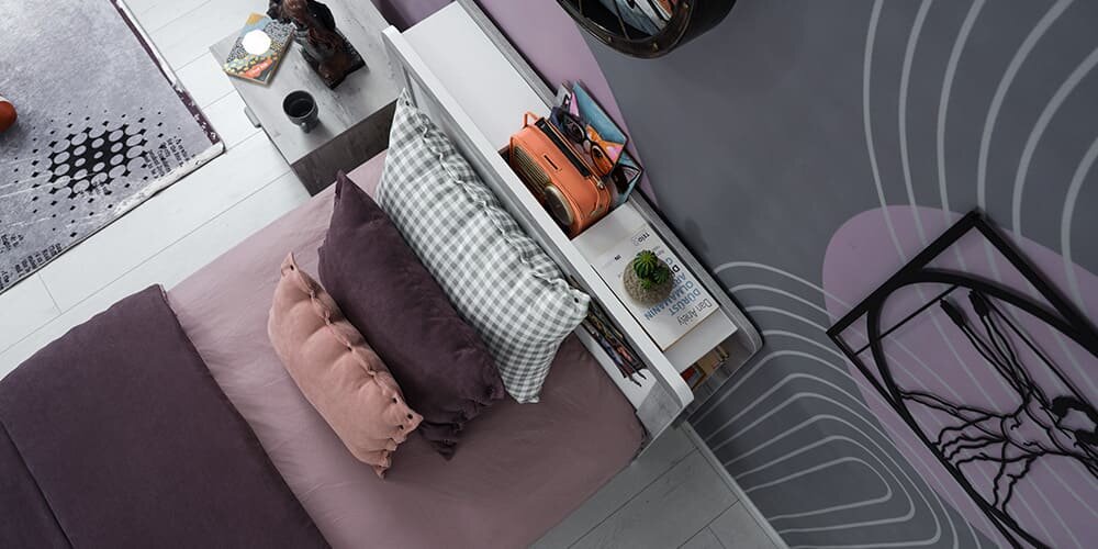 Cameretta completa per ragazzo/a "Intelligente" colore bianco e grigio con letto contenitore.