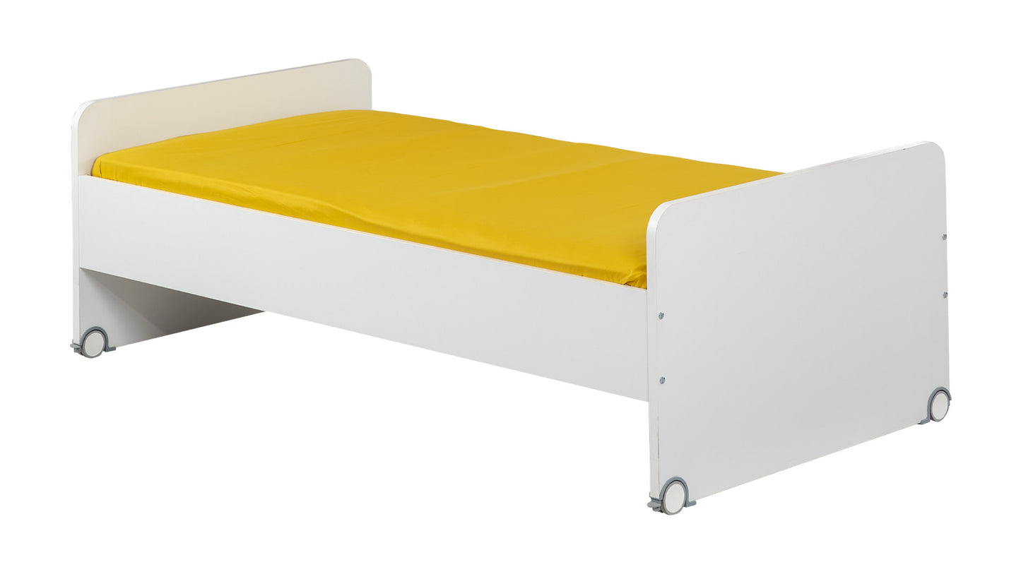 Cameretta completa per ragazzi "Joker" colore bianco e grigio chiaro con letto a ponte e letto estraibile.