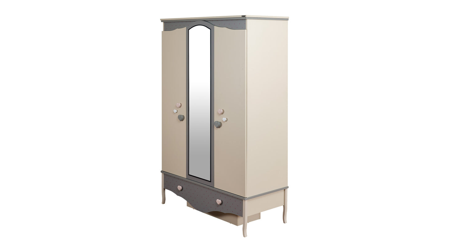 Cameretta completa per bambine "Juliet" stile romantico colore grigio chiaro e panna con divano letto.