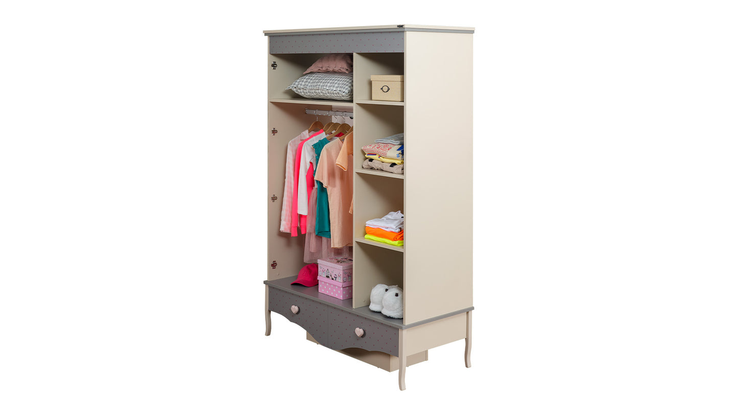Cameretta completa per bambine "Juliet" stile romantico colore grigio chiaro e panna con divano letto.