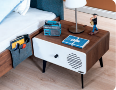 Cameretta completa per ragazzi "Kampus" color azzurro, blu, bianco e legno.