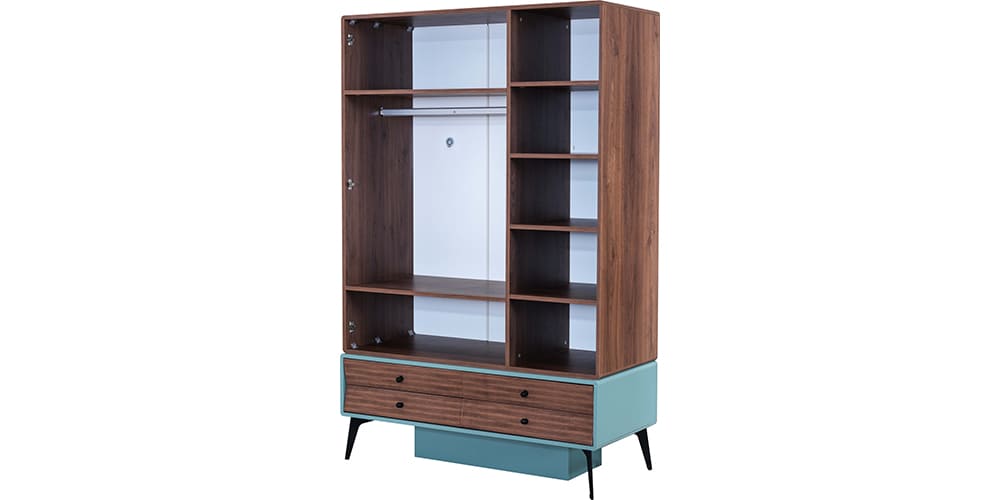 Cameretta completa per ragazzi "Kampus" color azzurro, blu, bianco e legno.