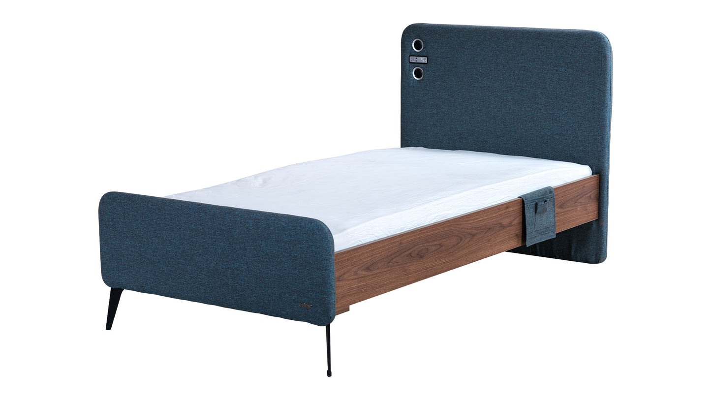 Cameretta completa per ragazzi "Kampus" color azzurro, blu, bianco e legno.