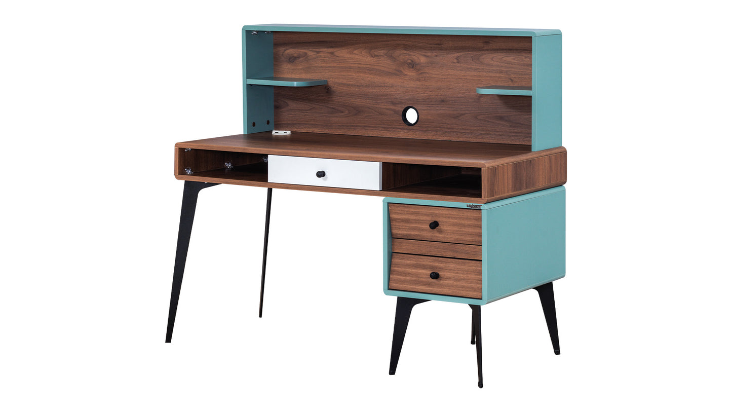Cameretta completa per ragazzi "Kampus" color azzurro, blu, bianco e legno.