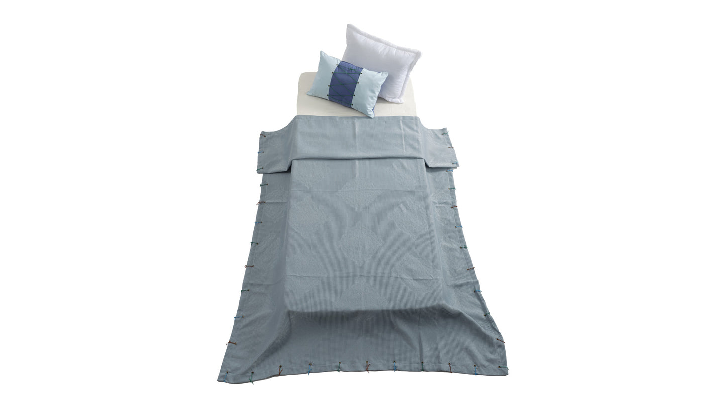 Cameretta completa per ragazzi "Kampus" color azzurro, blu, bianco e legno.