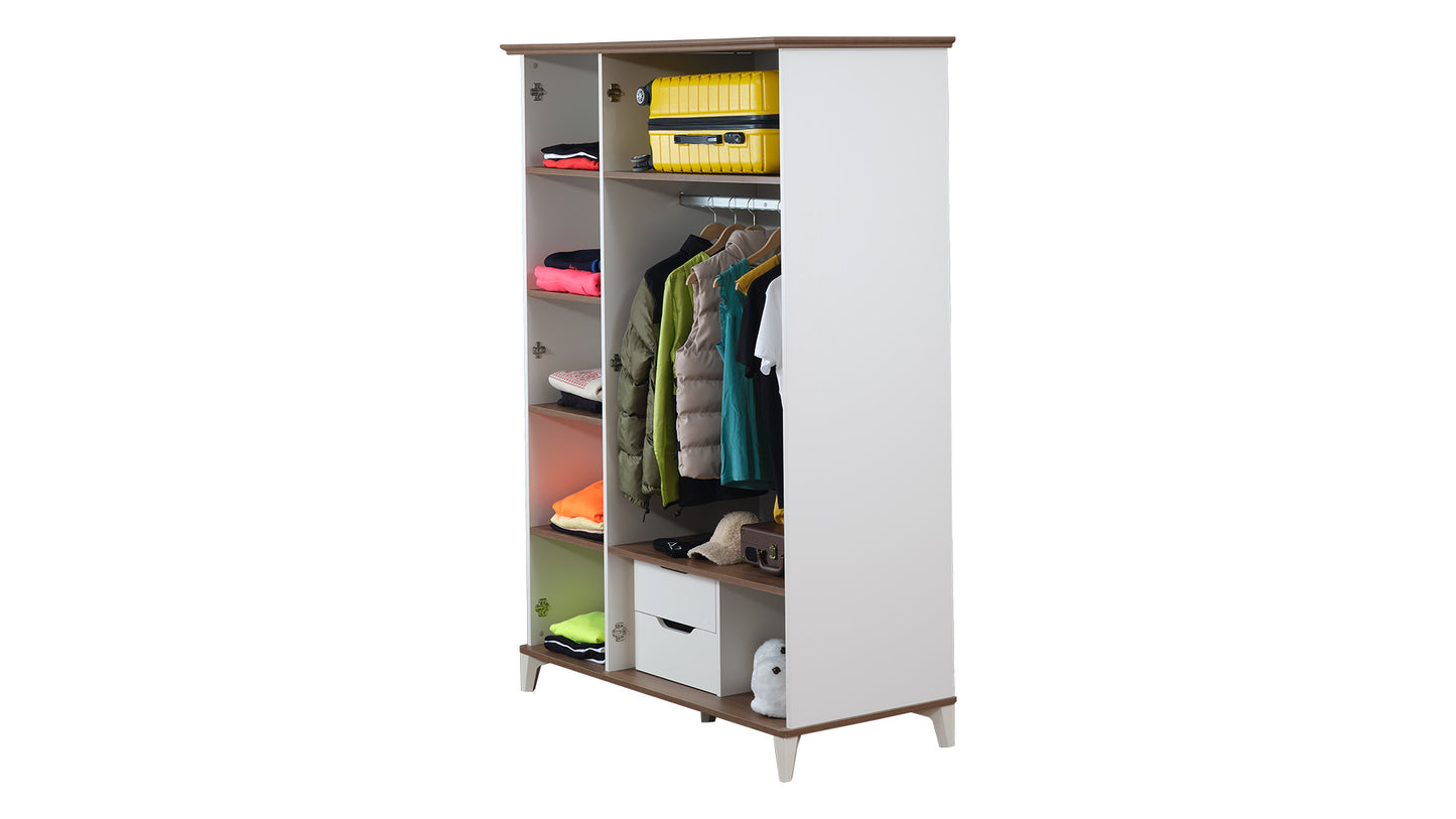 Cameretta completa per ragazzi "Katre" stile modern country color panna e legno noce con secondo letto estraibile.