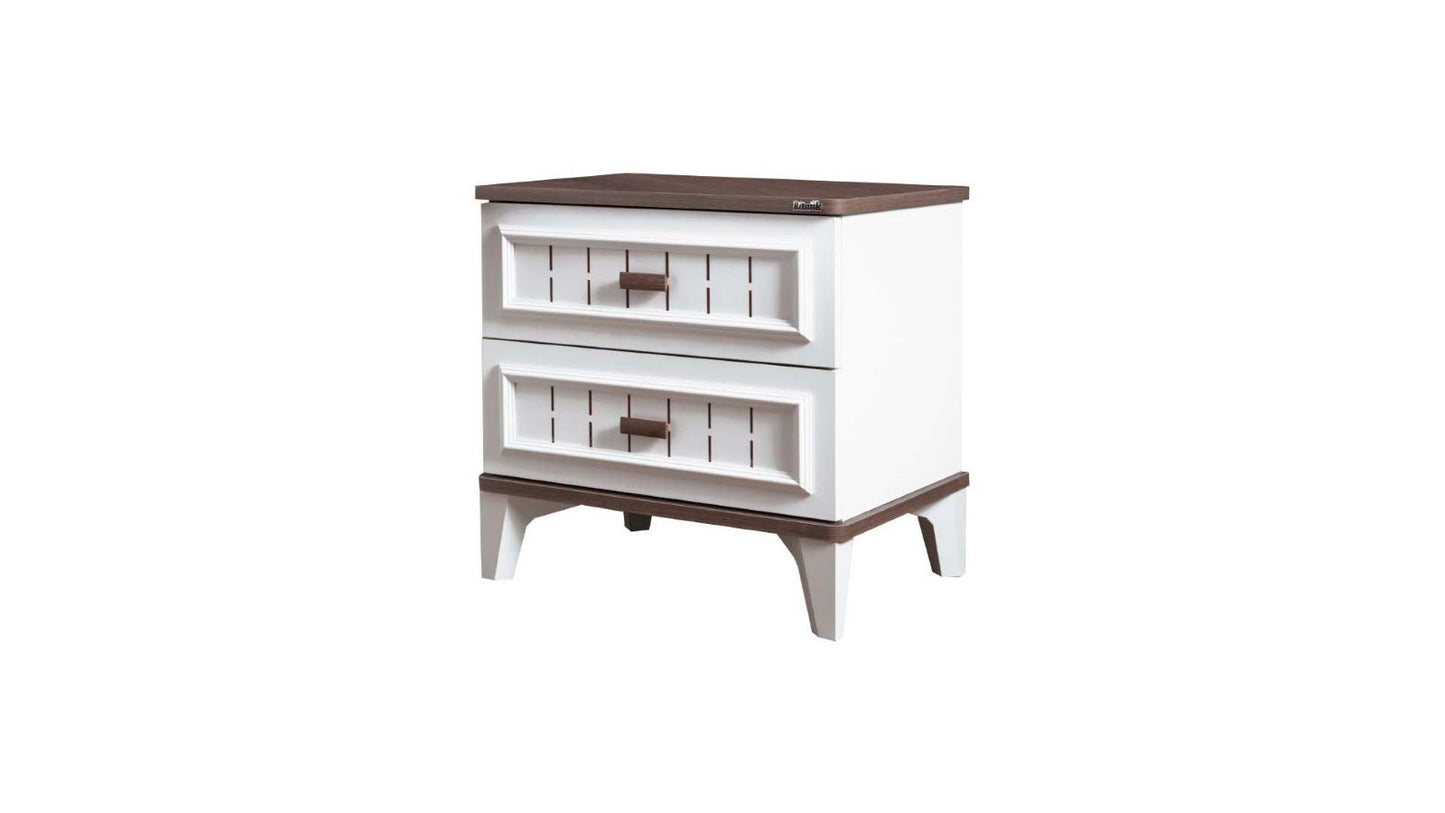 Cameretta completa per ragazzi "Katre" stile modern country color panna e legno noce con secondo letto estraibile.