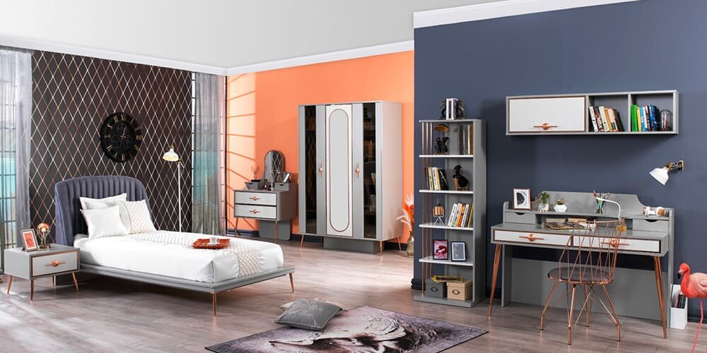 Cameretta completa per ragazzi "Lara" stile classico elegante colore bianco e grigio
