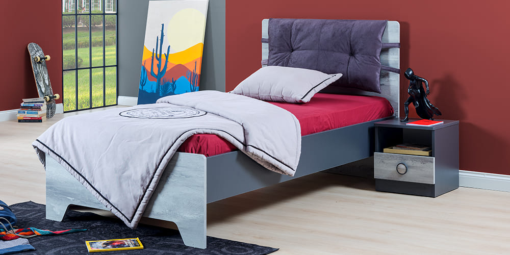 Chambre complète pour garçon avec lit 120x200 style "Urban" gris