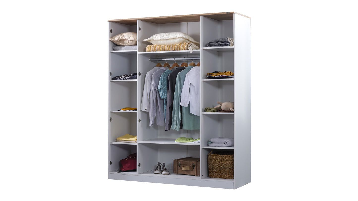 Cameretta completa per ragazzi "Lucas" stile contemporaneo color bianco, nero e legno chiaro.