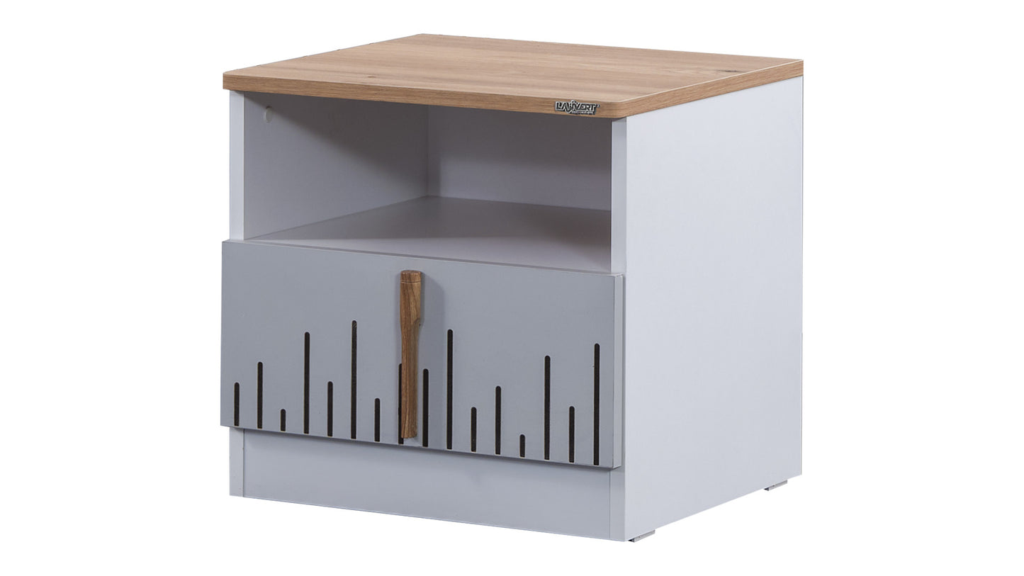 Cameretta completa per ragazzi "Lucas" stile contemporaneo color bianco, nero e legno chiaro.