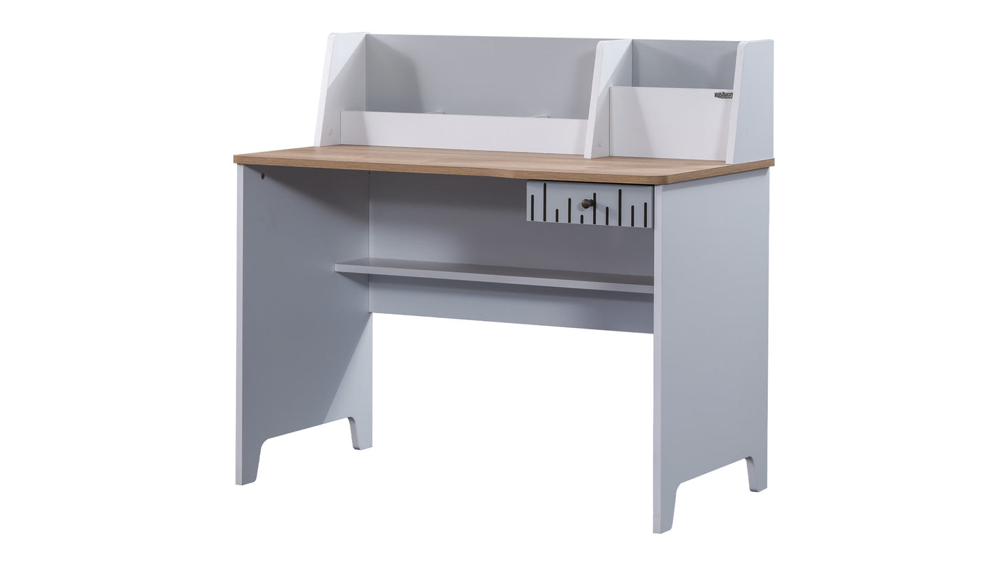 Cameretta completa per ragazzi "Lucas" stile contemporaneo color bianco, nero e legno chiaro.