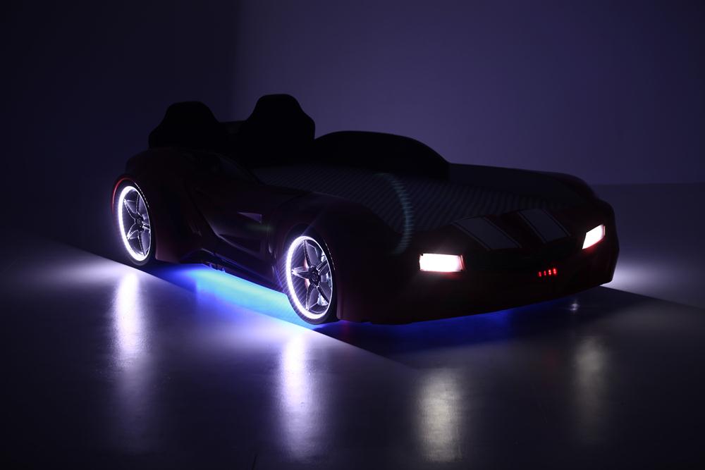 Letto singolo contenitore a forma di auto sportiva colore rosso SPX XTREME con controller e musica, materasso incluso.