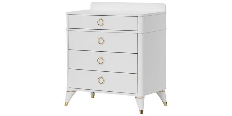 Chambre complète pour filles "Masal", style classique élégant, couleur blanche avec détails dorés, armoire à trois portes.