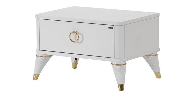 Chambre complète pour filles "Masal", style classique élégant, couleur blanche avec détails dorés, armoire à trois portes.