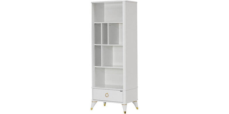 Chambre complète pour filles "Masal", style classique élégant, couleur blanche avec détails dorés, armoire à trois portes.