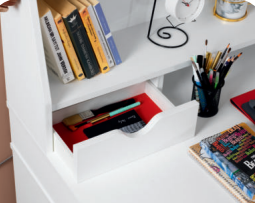 Chambre complète pour filles "Masal", style classique élégant, couleur blanche avec détails dorés, armoire à trois portes.