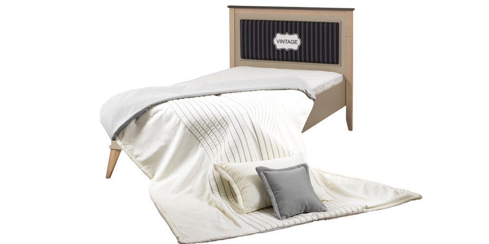 Cameretta completa per ragazzi "Melody" stile vintage bianca, legno chiaro e grigio.