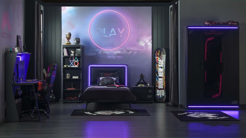 Cameretta completa per ragazzo "Next Game" stile sala giochi colore grigio antracite.