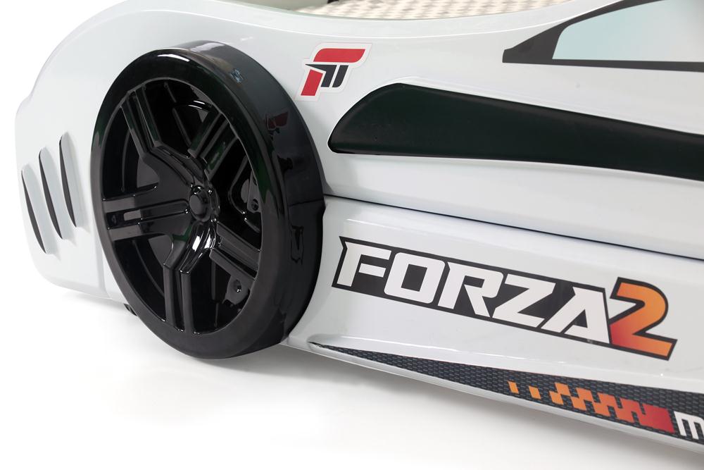 Letto singolo con secondo letto estraibile a forma di auto sportiva colore bianco FORZA2, materassi inclusi.