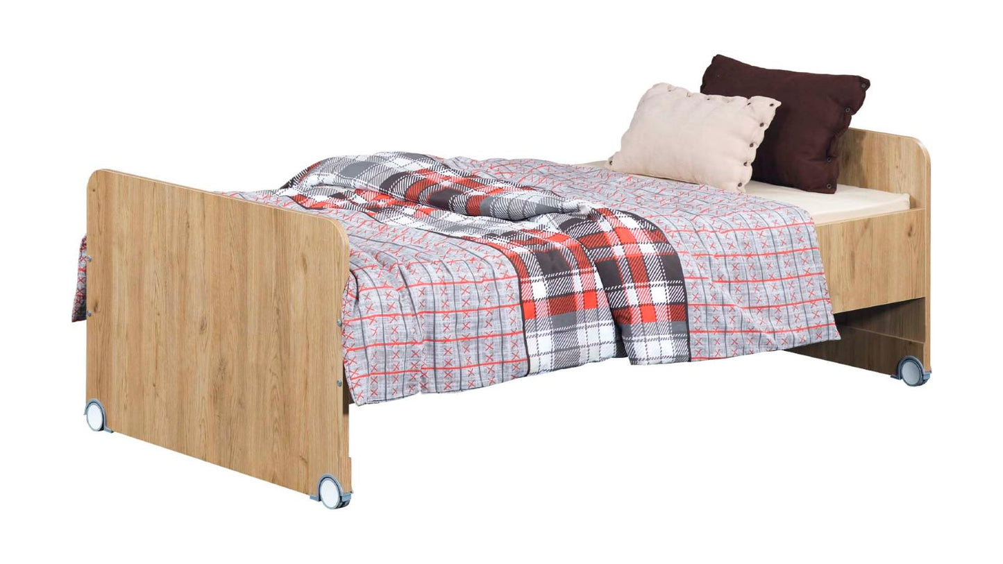Cameretta completa per ragazzi "Petra" stile industriale colore rovere chiaro e grigio antracite con letto a castello compatto.