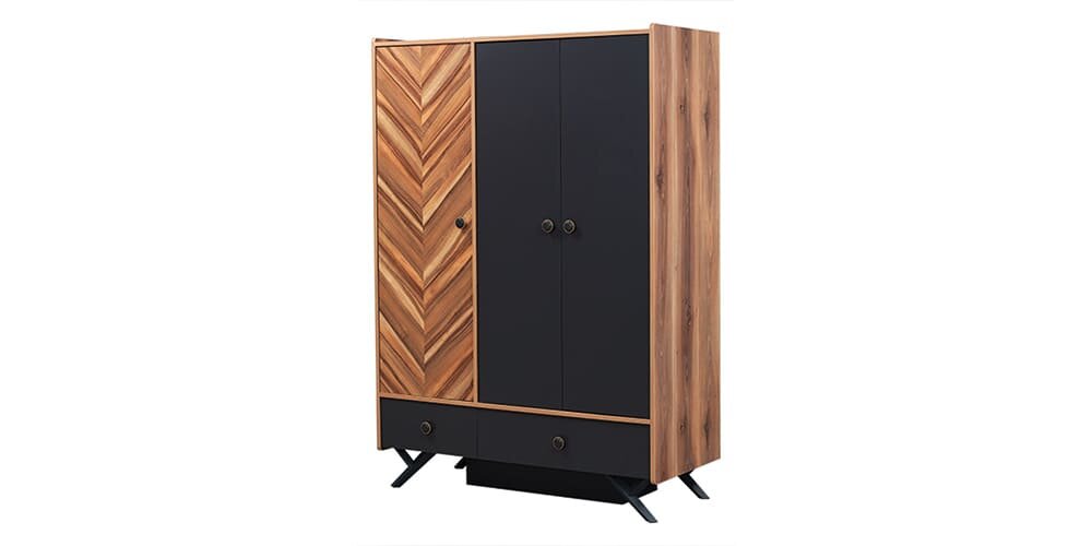 Cameretta completa per ragazzi "Piedra" stile contemporaneo colore grigio antracite e legno naturale.