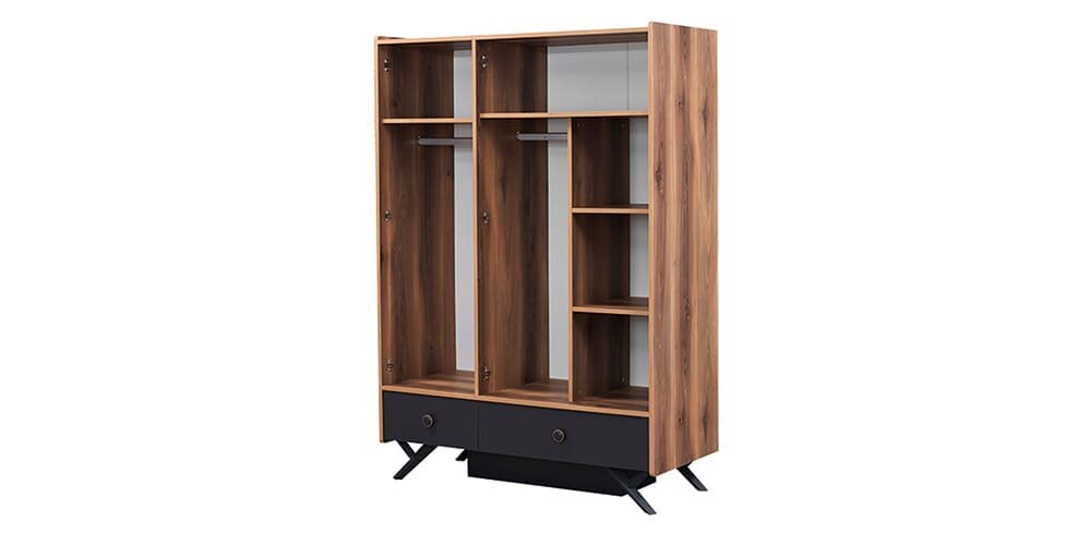Cameretta completa per ragazzi "Piedra" stile contemporaneo colore grigio antracite e legno naturale.