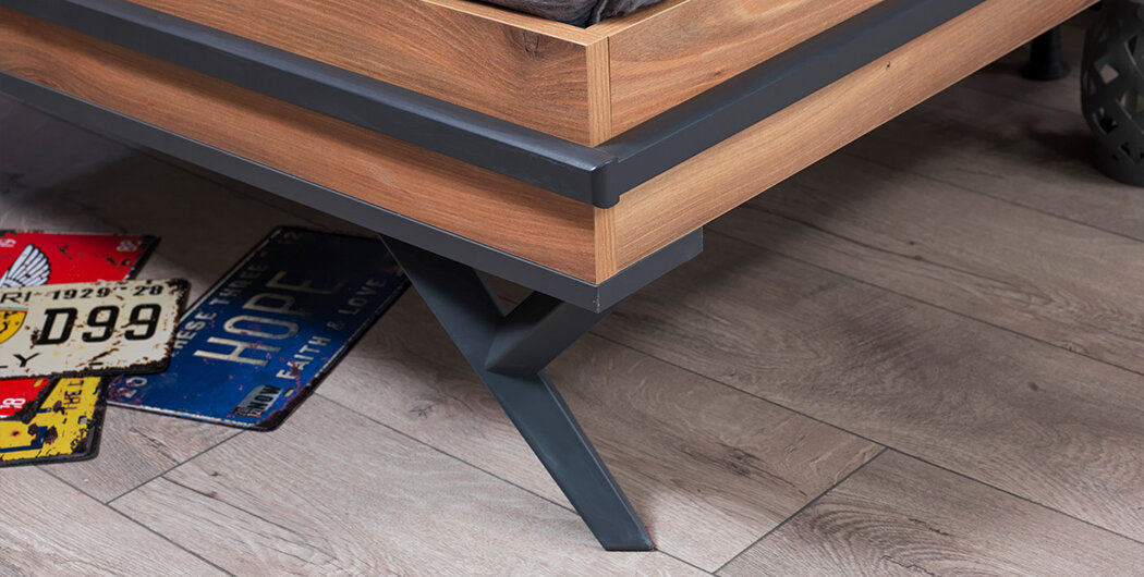 Cameretta completa per ragazzi "Piedra" stile contemporaneo colore grigio antracite e legno naturale.