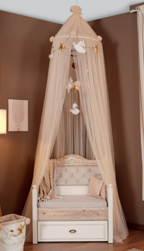 Poltrona "Vanessa" con baldacchino colore bianco e beige stile romantico.