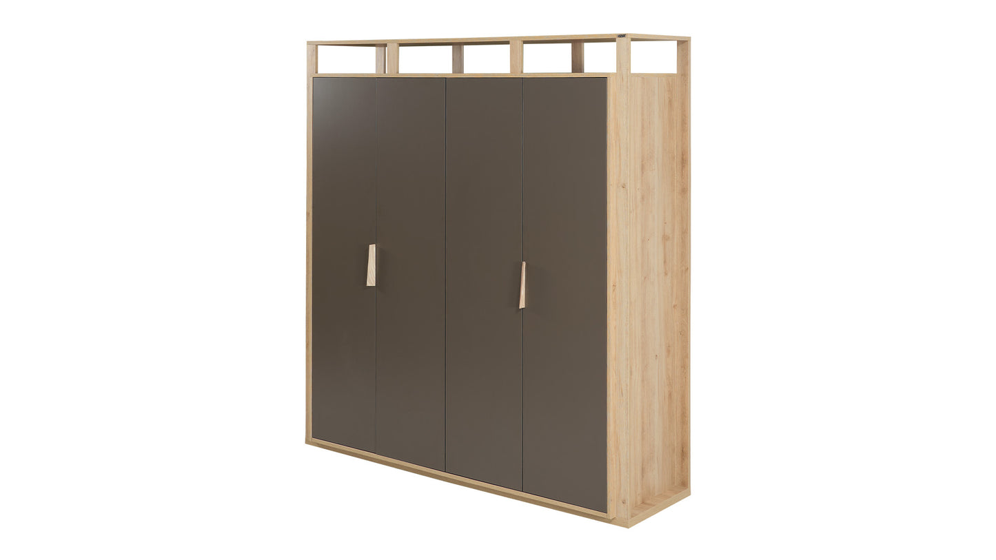 Chambre enfant complète "Relax" de style contemporain en chêne clair et gris anthracite, armoire 4 portes.