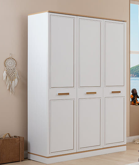 Cameretta da neonata/o "Rixos" bianca e color legno stile classico con letto evolutivo.