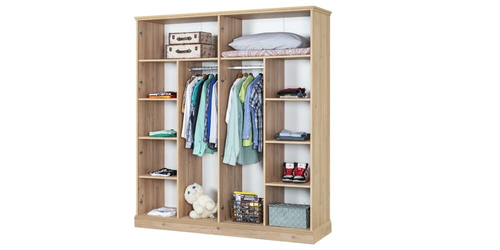 Cameretta completa per ragazzo/a "Rustico" stile essenziale con letto a castello color legno e bianco.