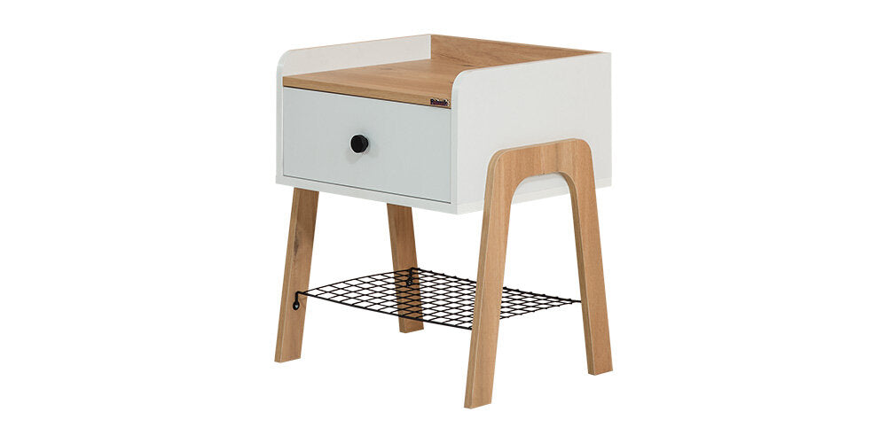 Cameretta completa per ragazzo/a "Rustico" stile essenziale con letto singolo color legno e bianco.