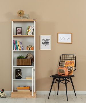 Cameretta completa per ragazzo/a "Rustico" stile essenziale con letto a castello color legno e bianco.