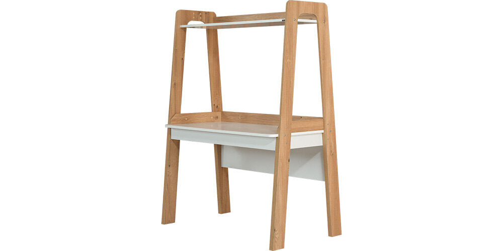 Cameretta completa per ragazzo/a "Rustico" stile essenziale con letto a castello color legno e bianco.