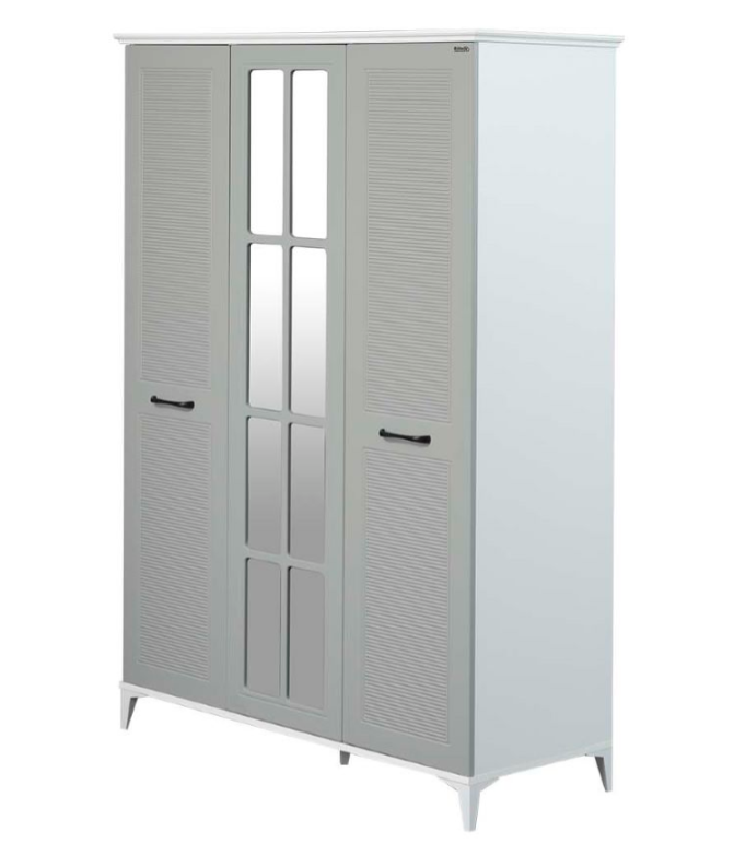 Cameretta completa per ragazzi "Silvia" stile modern country colore bianco e grigio con letto a castello compatto.