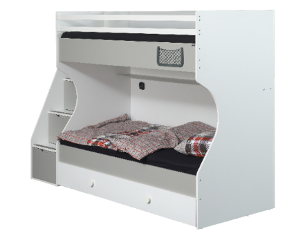 Cameretta completa per ragazzi "Silvia" stile modern country colore bianco e grigio con letto a castello compatto.